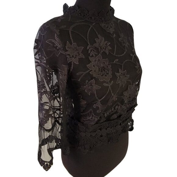 Runway Paris Black Shear Mesh See Through Ruffle Top Size Small - Picture 5 of 8